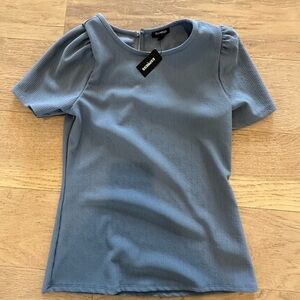 Express Blue Puff Sleeve Fitted Blouse